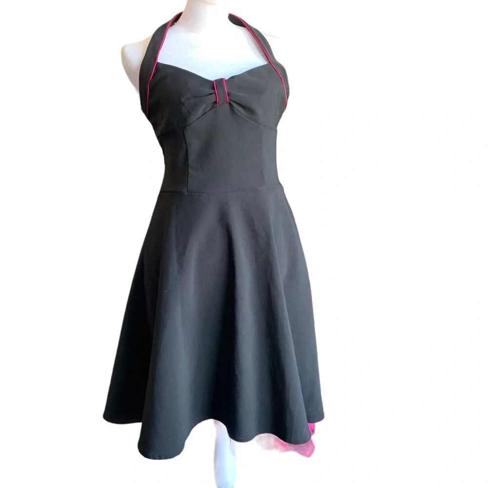 City TRIANGLES WOMENS TEENS HALTER BLACK & PINK PARTY DRESS size5